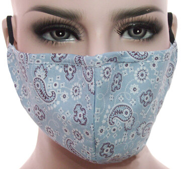 Mondkapje mondmasker wasbaar stof herbruikbaar paisley print blauw 