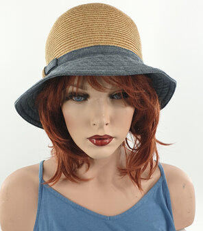 Zomerhoed zonnehoed cloche blauw naturel maat one size 56 57 centimeter