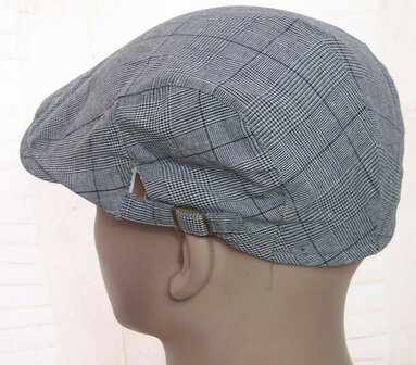 Katoenen zomer flatcap met ruitje kleur blauw 