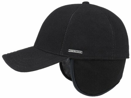 Stetson wollen cashmere voorgevormde baseball cap met oorflappen kleur zwart