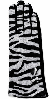 Gevoerde dames handschoenen zebra print zwart maat M L