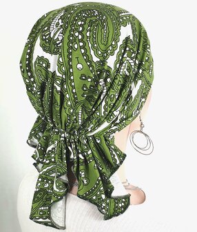 Bandana chemomuts hoofddoek voor haarverlies kleur groen paisley print