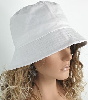 Katoenen bucket hat vissershoedje zomerhoed maat one size kleur wit