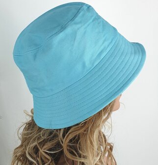 Katoenen bucket hat vissershoedje zomerhoed maat one size kleur aqua blauw