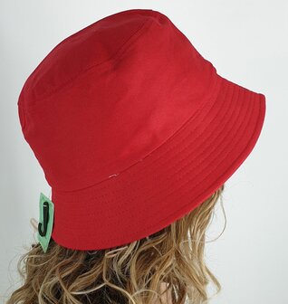 Katoenen bucket hat vissershoedje zomerhoed maat one size kleur rood