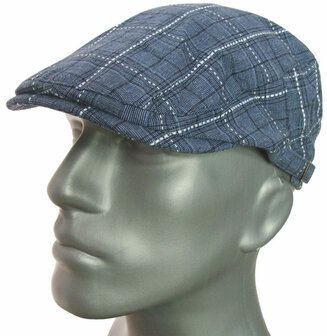 Zomerpet herenpet flatcap blauw met ruitje