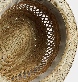 Luchtig strohoedje zomerhoedje trilby kleur natuur met zwarte band maat L XL