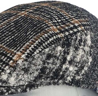 Luxe wollen winter flatcap winterpet kleur grijs mix 