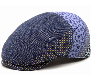 Marone linnen flatcap zomerpet in blauw mix