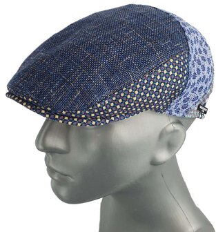 Marone linnen flatcap zomerpet in blauw mix