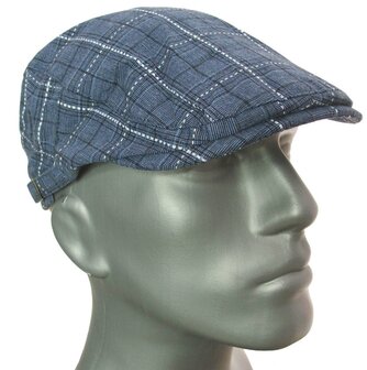 Zomerpet herenpet flatcap blauw met ruitje