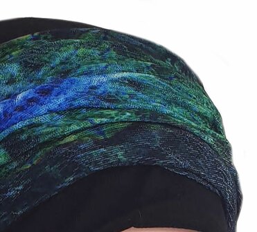  Set van chemomuts en hoofdband groen blauwe print haarverlies 