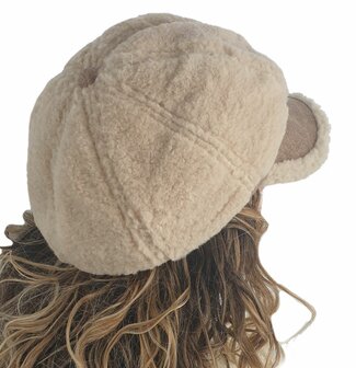 Wollen ballonpet winterpet teddy baret met klepje maat S/M kleur beige creme