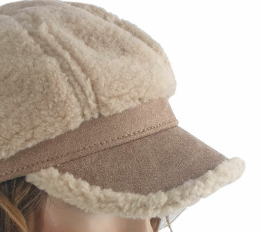 Wollen ballonpet winterpet teddy baret met klepje maat S/M kleur beige creme