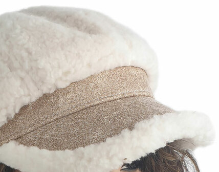 Wollen ballonpet winterpet teddy baret met klepje maat S/M kleur wolwit beige