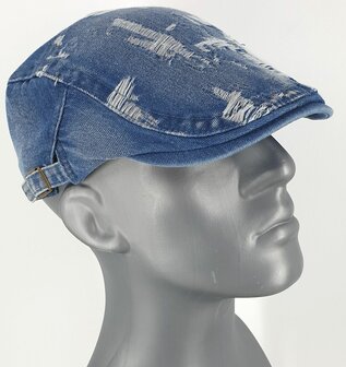 Vintage zomer pet denim flatcap spijkerstof kleur blauw maat one size