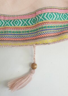 Zomersjaal XXL dames Ibiza Boho Style met glitter ster en kralen kleur roze 65x200 cm