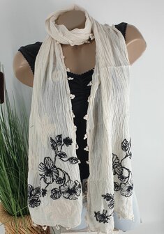 Zomersjaal katoenen sjaal langwerpige sjaal met bloemen kleur creme