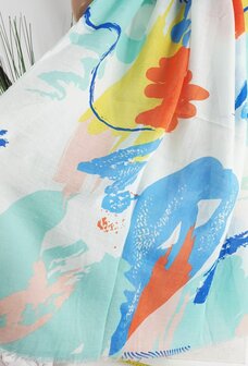 Zomersjaal damessjaal langwerpig abstracte fantasieprint gekleurd met glitters katoen viscose