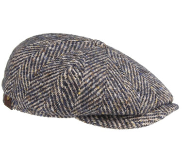 HATTERAS Fishbone  Oversized visgraat wollen Flat cap van STETSON kleur beige blauw maat 64