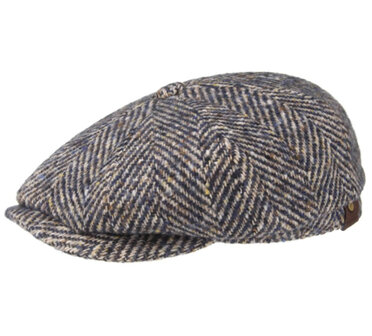 HATTERAS Fishbone  Oversized visgraat wollen Flat cap van STETSON kleur beige blauw maat 64