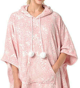 Warme fleece huismantel poncho kleur roze maat XXXL