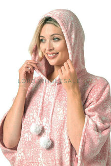 Warme fleece huismantel poncho kleur roze maat XXXL