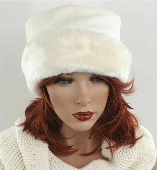 MARA Elegant hoedje met Imitatiebontrand wolwit creme