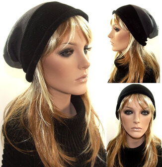 Unisex Trendy longbeanie grijs met zwart