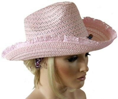 Cowgirl strohoed met kralen roze en wit