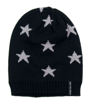 zwarte longbeanie zwart grijze ster sterren winter muts beanie