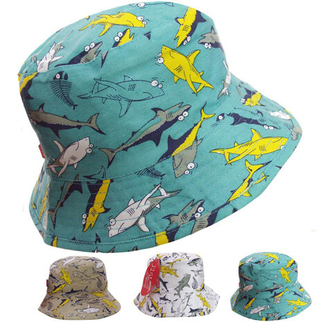 Aandringen Word gek paneel Katoenen jongens hoedje met print van haaien in drie kleuren!