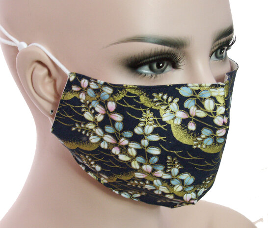 kam Demon Play straf Mondkapje mondmasker wasbaar stof herbruikbaar zwart met bloemenprint