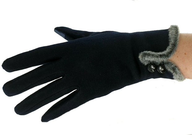 machine voor de hand liggend schroot Elegante dames handschoenen touchscreen met bontrandje en knoopjes kleur  zwart maat S M