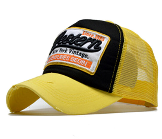 Allerlei soorten bijeenkomst Expertise Retro vintage mesh trucker cap baseball pet met opdruk kleur geel