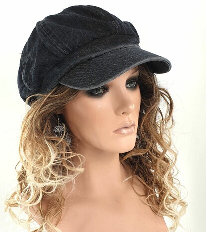 Tahiti lager Een evenement Bakerboy baret dames oversized ballonpet denim spijkerstof kleur antraciet