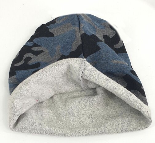 Chemomuts beanie muts bij haarverlies van katoen kleur blauw camouflage