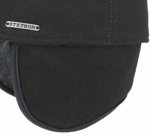 Stetson wollen cashmere voorgevormde baseball cap met oorflappen kleur zwart