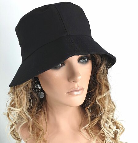 Katoenen bucket hat vissershoedje zomerhoed maat one size kleur zwart