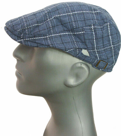 Zomerpet herenpet flatcap blauw met ruitje