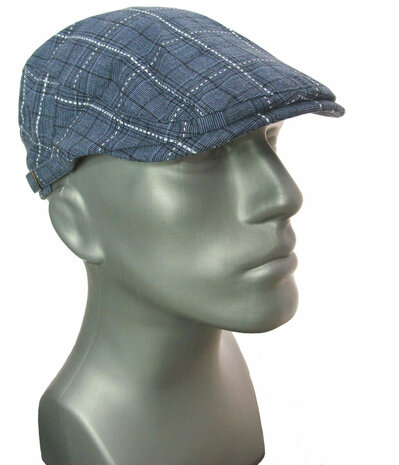 Zomerpet herenpet flatcap blauw met ruitje