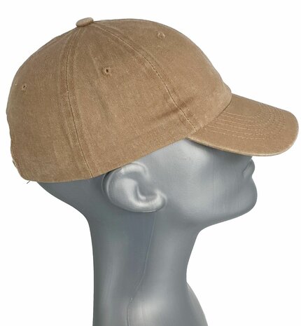 Washed katoenen baseball cap zomerpet kleur beige 