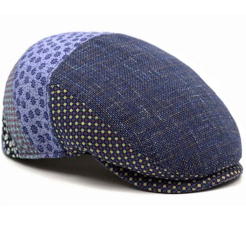 Marone linnen flatcap zomerpet in blauw mix