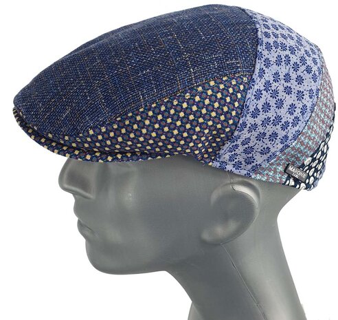 Marone linnen flatcap zomerpet in blauw mix