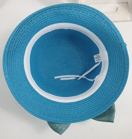 Cloche jaren 20 style van toyostro kleur turquoise met strik versiering 
