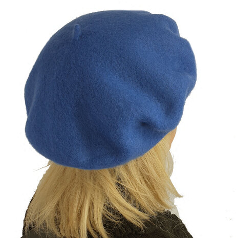 Franse wollen baret kleur jeans blauw