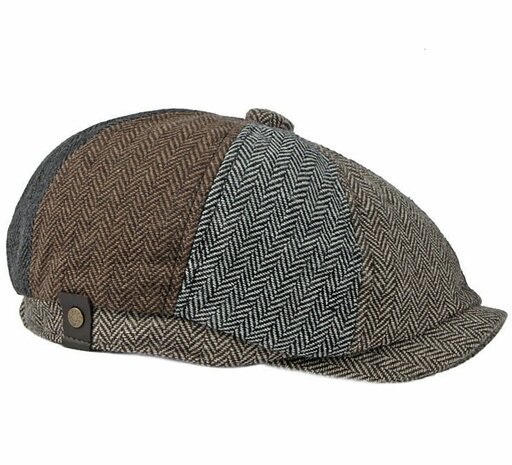 Flatcap ballonpet visgraat oversized model newsboy pet 