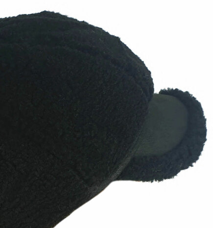 Wollen ballonpet winterpet teddy baret met klepje maat S/M kleur zwart