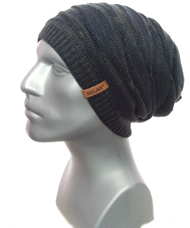 Teddy gevoerde lange muts longbeanie slouch wintermuts kleur donkerblauw