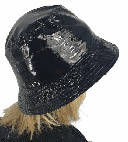 Glanzend lak regenhoedje voor dames kleur zwart